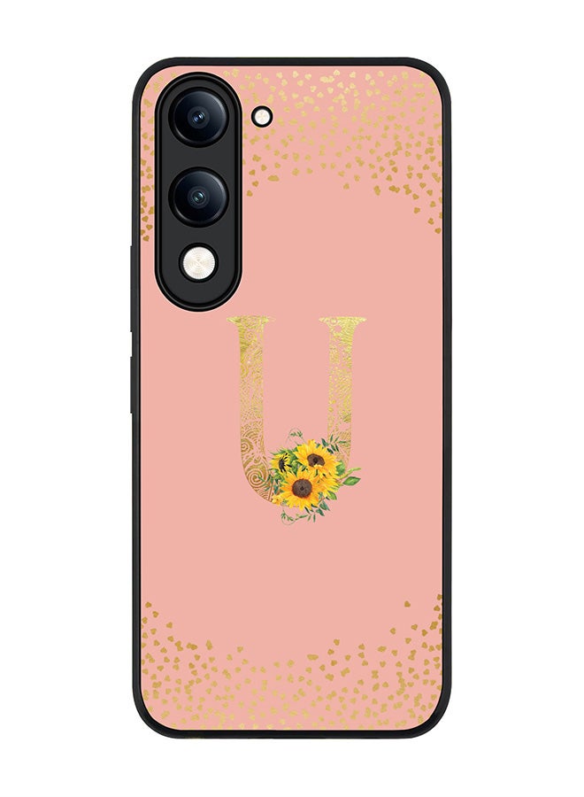 For vivo Y04 / Y29t 5G Case,Slim fit Camera Protection, Shockproof Thin Phone cover  - Custom Floral Monogram - U  (Rose Pink )